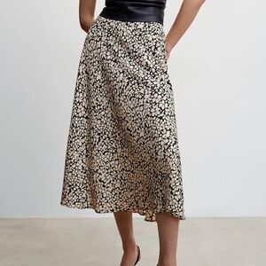Mango Black and Cream Flower Midi Skirt